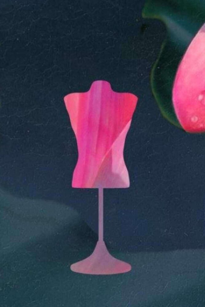 Blue Background with pink dressmaker outline